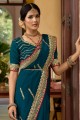 Blue Lace Crepe and silk Saree