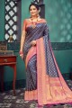 Blue,pink Silk Saree with Weaving
