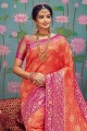 Orange,pink Saree with Weaving Silk