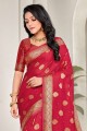 Resham Linen Saree in Red with Blouse