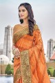 Organza saree in Orange with Wevon Rich Pallu Designer 