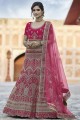 Pink Heavy Embroidery With Hand Work Velvet Wedding Lehenga Choli