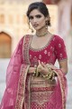 Pink Heavy Embroidery With Hand Work Velvet Wedding Lehenga Choli