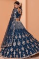 Thread,Sequance,Coding,Badla Embroidery,Zarkan,Mirror Work Wedding Lehenga Choli in Blue Net