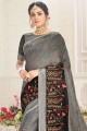 saree in Grey Linen with Wevon Designer,Embroidery Work