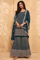 Faux Georgette Sharara Suit in Rama with Heavy Designer Embroidery Work