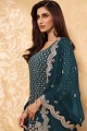 Faux Georgette Sharara Suit in Rama with Heavy Designer Embroidery Work