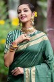 Green saree in Wevon Self Designer Kashmir Cotton Silk