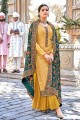 Designer Embroidery Work,Digital Printed Sharara Suit in Yellow Georgette