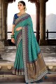 Blue Dola Silk South indian saree with Weaving Rich Pallu,Heavy Embroidery Border,Blouse Work