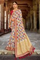 Dola Silk Weaving Rich Pallu,Heavy Embroidery Border,Blouse Work Beige South indian saree with Blouse