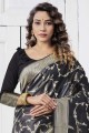 Black South indian saree in Lichi Silk with Wevon Self Designer