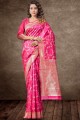 Lichi Silk South indian saree in Pink with Wevon Self Designer