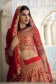 Heavy Designer Jari Embroidery Work Georgette Red Wedding Lehenga Choli Soft Net Dupatta