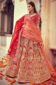 Silk Thread,Sequance,Coding,Jari Embroidery,Hand Work Red Wedding Lehenga Choli with Net Dupatta