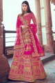 Pink Silk Thread,Sequance,Coding,Jari Embroidery,Hand Work Wedding Lehenga Choli with Net Dupatta