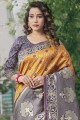 Blue saree in Lichi Silk with Heavy Wevon Designer