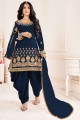 Bitalian Soft Silk Patiyala Suit in Blue with Designer Embroidery Real Mirror Work