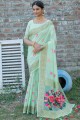 Green Handloom Linen Heavy Wevon Meenakari Designer Work saree with Blouse