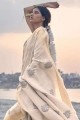 Wevon Rich Jari Designer Soft Tissue Linen saree in Cream