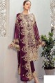 Faux Georgette pakistani Salwar Kameez with Designer Heavy Embroidery Work in Purple