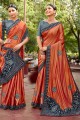 Foil With Heavy Petch Work Imported Lycra saree in Orangewith Blouse
