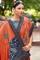 Foil With Heavy Petch Work Imported Lycra saree in Orangewith Blouse