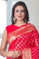 Wevon Self Jari Designer Lichi Silk Red South indian saree Blouse