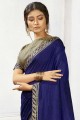 saree in Blue Vichitra Silk with Swarovski Butta Designer