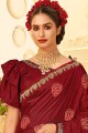 C.P.Vichitra Silk saree in Maroon with Butta Thread Embroidery Work