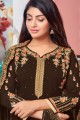 Faux Georgette salwar kameez with Heavy Designer Embroidery,Stone Work in Coffee