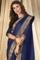 Sarovski Butta Designer Vichitra Silk saree in Bluewith Blouse