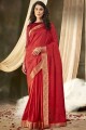 Vichitra Silk saree in Red with Sarovski Butta Designer