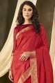 Vichitra Silk saree in Red with Sarovski Butta Designer