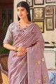 Purple Linen Wevon Designer,Embroidery Work saree with Blouse
