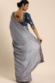 Grey saree in Poly Silk with Designer Embroidery Work