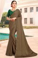 Stone Work,Embroidery Blouse saree in Brown Satin