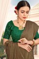 Stone Work,Embroidery Blouse saree in Brown Satin