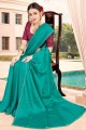 Tuequiose Stone Work,Embroidery Blouse saree in Satin
