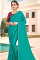 Tuequiose Stone Work,Embroidery Blouse saree in Satin