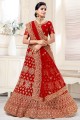 Dori,Thread Embroidery,Diamond Work Wedding Lehenga Choli in Red Net