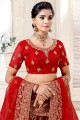Dori,Thread Embroidery,Diamond Work Wedding Lehenga Choli in Red Net