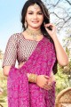 Pink Chiffon saree with Designer Printed,Embroidey Work