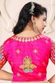 Turquoise Satin Chiffon saree with Designer Work Blouse With Belt