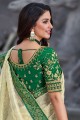 Off White saree with Weaving Rich Pallu,Embroidery Work Organza Banarasi Silk