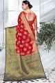 Heavy Weaving Designer Work Organza saree in Redwith Blouse