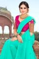 Georgette saree with Mirror,Embroidery Work in Turquoise