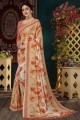 Cream Designer Printed Art Silk saree