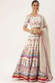 White  Lehenga Choli in Banarasi Silk with Wevon Jacquard Designer