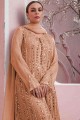 Embroidery Faux Georgette pakistani palazzo suit in Brown with Chiffon Dupatta